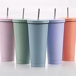 Stainless Steel Travel Mug with Straw and Lid, 750ml/25oz Travel Tumbler, Vacuum Insulated Cup for Ice Cold or Warm Drinking, Reusable Coffee Cup Tumbler Straw Mug (Light Blue)