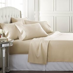 Full Sheet Set 6 Piece Hotel Quality Bed Sheet w/ 4 Pillowcases - Microfiber Sheet Sets with Deep Pockets, Breathable Cooling Wrinkle Free, Machine Washable 6 Pc Sheets for Full Size Bed, Cream