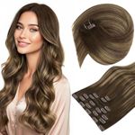 Sunny Hair Clip in Hair Extensions for Women 16inch 120g Remy Human Hair Extensions Clip in Human Hair Extensions Straight Human Hair Clip in Extensions Brown Balayage Caramel Blonde 7pcs