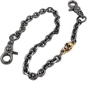 Uniqsum Gold Skull Charm Cut Leash Wallet Chain Biker Punk Key Chains (28 inch, Gun-Metal)