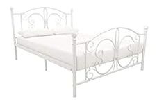 DHP Bombay Metal Platform Bed with Parisian Style Headboard and Footboard, Adjustable Base Height for Underbed Storage, No Box Spring Needed, Full, White