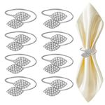 Romcade 8 Pcs Napkin Rings Alloy Napkin Holder Ring Two-Leaf Design Napkin Buckle Table Decor Ornament for Christmas Wedding Birthday Holiday Dining Party Setting Everyday Use Decoration (silver)