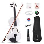 Vangoa 4/4 Violin Adult Full Size Acoustic Violin Fiddle Beginner Set with Violin Case, Rosin, Shoulder Rest, Tuner, Strings, Violin Bow, Fingerboard Sticker, White