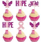 Gyufise 24Pcs Breast Cancer Awareness Cupcake Toppers Glitter Butterfly Fight Hope Beliveve Pink Ribbon Breast Cupcake Picks for Pink Ribbon Party Cake Decorations Supplies Purple