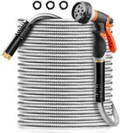 Omont Metal Garden Hose 100FT, Stainless Steel Water Hose with Nozzle, Garden Hose Flexible, Lightweight, Puncture Proof, Never Kink & Tangle, Heavy Duty Garden Hose for Yard and Outdoor