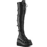 AQTEC ADMLZQQ Womens Leather Over The Knee Stretch Boots Chunky Block Platform Wedge Lace Up Thigh HIGH Boots Biker Military Goth Punk High Heel Boots,Black,6 UK