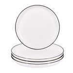 Ursword Round Plates 8.5 Inch Wide and Shallow Plate for Eating, Side Dishes Set of 4, Stoneware Dinnerware Microwave, Dishwasher Safe, White-Black Rim