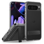 CASEOLOGY by Spigen Capella Kickstand Back Cover Case for Google Pixel 9 Pro XL [Built-in Kickstand] Google Pixel 9 Pro XL Case Cover with Military Grade Drop Protection (TPU, PC| Clear Black)