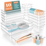 JD FRESH Polypropylene Set of 10 Drawer Organiser/Unbreakable Drawer Organizers/Dressing Table Organizer/Multi-Purpose Storage Boxes/Drawer Divider Tray for Kitchen/Bedroom/Office - (Transparent)