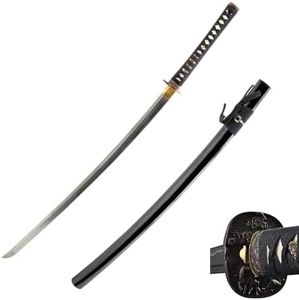 HMS Katana Japanese Sword, Hand Forged, Full Tang 1045 Carbon Steel, Clay Tempered, Dragon Tsuba, Replica for Iaido, Gifts & Collectors (Horse & Flower)
