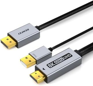 BENFEI DisplayPort 1.4 to HDMI 2.1 6 feet Cable 8K@60Hz 4K@240Hz/165Hz/144Hz/120Hz, Unidirectional DP (Source) to HDMI (Display) with USB 5V/1A Power Supply Support HDR/DSC/HDCP 2.3 for AMD NVIDIA PC