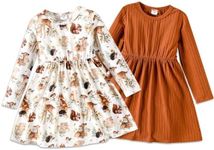 PATPAT Toddlers Girls' Long Sleeve Dress Sets 2 Pack Toddler Dresses Set, Brown, 4-5 Years