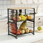 UMDONX Fruit Rack,Kitchen Countertop Wire Storage Basket,Vegetable Rack,Fruit and Veg Storage 2 Layers (Black)