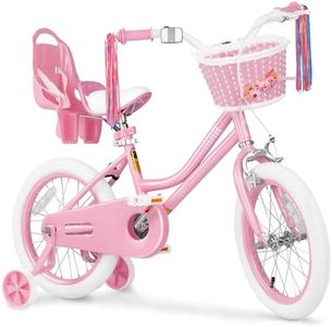 Glaf Kids Bike for Girls Boys Ages 3-9 Years, 12 14 16 Inch Girls Bike with Doll Seat, Kids Bicycle with Training Wheels and Basket, Boys Bikes(16 inch, Pink)