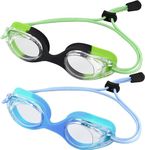 Vvinca Kids Swim Goggles with Bungee Strap No Leaking Anti Fog Toddler Goggles with Quick Adjust Ages 3-14