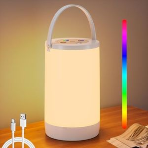 Hensam Dimmable Bedside Lamp, Table Lamp, Wireless Outdoor, 3000 K, Music Modes and RGB Colour Changing Night Light for Bedroom, Living Room, Gift, Table Bar, Patio, 2200 mAh