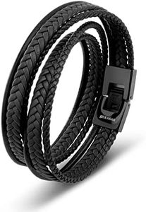 SERASAR Mens Leather Bracelet 40cm Black Bracelet Men Gift-Box Genuine-Leather Braided Adjust-Able Magnetic-Clasp Multi-Layer Wrap Rope Man Mans Boy Boys Mens Bracelets Jewelry Magnet Accessories