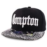 Trendy Apparel Shop Compton Old English Font Embroidered Bandana Flatbill Cap, Black White, One Size