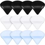 12 Pieces Powder Puff Face Triangle Makeup Puff for Loose Powder Soft Body Cosmetic Foundation Sponge Mineral Powder Wet Dry Makeup Tool (Black, White, Blue)