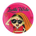 Nio Prints Ladkiwale |Team Bride|Wedding Badges (props)|Batches for Wedding, Bachelor party, Reception party and Events| Pin Button Badges |Multicolour| Size 58mm (Ladkiwale Pink, Pack of 100)