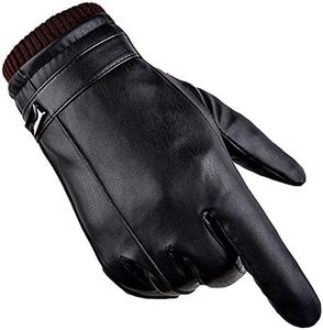 Global Park Inverno Guanti Uomo PU Pelle Touchscreen Caldo Vello Antivento Prova Freddo Termico Mittens Anti Scivolo per Attività All'aperto Ciclismo a Motore Caccia Campeggio Correre (L)