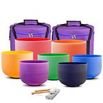 CVNC 432HZ Colored 6-12 Inch Set of 7 PCS Frosted Quartz Crystal Singing Bowls 15cm-30cm with Travel Carry Case Bag for Sound Healing and Sound Therapy