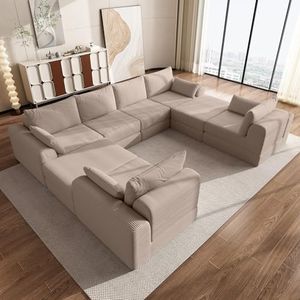 LifoHous 158 Inch Modular Sectional Sofa, Oversized 8 Seat Convertible U Shaped Couch with Ottoman, Soft Velvet Deep Seat Cloud Sofa for Living Room, No Installation Required, Camel