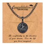 MEALGUET Compass Necklace for Men : Graduation Gift for him her Class of 2024 Stainless Steel Chain Necklace Compass Necklace for Son, Unisex College High School Graduation Gifts, Metal, No Gemstone