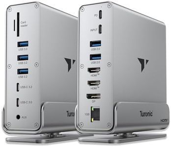 Turonic BYL-2519 Universal Docking Station, 15-in-1 USB 3.2 Hub, Dual HDMI 4K@60Hz, DisplayPort 4K, 100W PD Charging, 1Gb Ethernet, SD/MicroSD Reader, Aluminum Housing with Stand