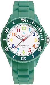 Alienwork Kids Montre Pédagogique Apprendre l'Heure Enfants Garçon Fille Armée Verte Bracelet en Silicone Multicolore Enfants Résistant à l'eau 5 ATM Temps d'apprentissage