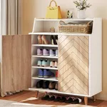 YITAHOME Shoe Cabinet with Doors, 5-Tier Shoe Storage Cabinet with Open Shelves, Large Capacity Wooden Shoes Rack Organizer with Pine Wood Legs for Entryway/Hallway/Closet, White