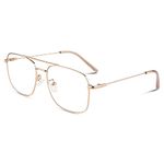 LINVO Fake Glasses Pilot Style Classic Retro Fashion Metal Eyeglasses Non Prescription Clear Lens Glasses for Women Men UV400