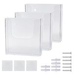 GLOBLELAND 3 Pack Brochure Holder Wall Mount Acrylic Clear File Holder Document Paper Hanging Organizer Rack for Magazine Booklet Literature Pamphlet Display Stand Holder (6.5x1.65x6.54 inches)