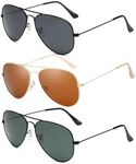 EASYHAUTE Aviator Sunglasses for Men & Women, Pilot Sun Glasses, Cop Police Sunnies, Classic Glass Lens, UV400 Shades for Driving (Black-grey/Black-G15/Gold-brown)