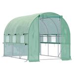 Outsunny 3 x 2 x 2m Polytunnel Greenhouse with Roll-up Sidewalls, Door and 6 Mesh Windows, Walk In Green House with UV-resistant PE Cover, Green