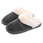 Women Men Slipper Memory Foam Fluffy Slip-on House Suede Fur Lined/Anti-Skid Sole Indoor & Outdoor - Grey - 5.5/6.5 UK - 280(42-43)