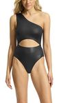 Seafolly Women's Shoulder Cut Out One Piece Swimsuit, Soleil Black, 8