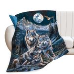 Wolf Blanket Wolf Family Eagle Decor Animal Throw Blanket Gifts for Girls Boys Wolf Lover Winter Couch Bedding Warm Soft Plush Lightweight Fleece Flannel Blanket for Kids Adults Men Women 50"X40"