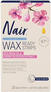 Nair Sensitive Mini Hair Remover Wax Strips – For Sensitive Skin, Face and Bikini Area – No Need to Rub, Ready to Use – Natural Derived Formula - 20 Wax Strips 2 after Care Wipes