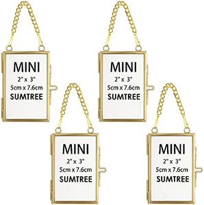 SUMTREE Lot de 4 mini cadres photo en verre doré à suspendre (5,1 x 7,6 cm)