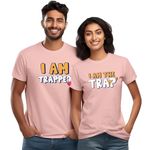 Wear Your Opinion Couple T-Shirt for Couple| Anniversary Cotton Unisex T-Shirt| Husband Wife Printed T-Shirt | Valentine T-Shirt (Design: Trapped,M/XL-W/XXL,Peach)