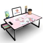 OPTIFINE Study Table/Bed Table/Foldable and Portable Wooden/Writing Desk for Office/Home/School (Black-COTTED-Unicorn)