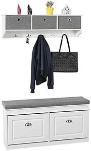 SoBuy Set de Banc de Rangement avec Coussin Rembourré, 2 abattants + Meuble d'Entrée Portemanteau Mural 3 Tiroirs, FSR64-W + FRG282-W