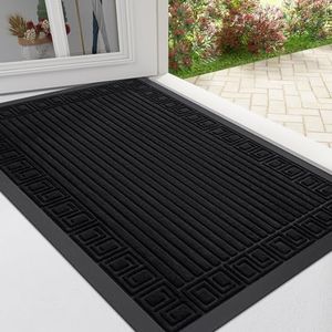 Colorxy Front Indoor Outdoor Door Mats, Heavy Duty Rubber Non Slip Backing Outdoor Rugs, Dirt Trapper Low Profile Welcome Mat Durable Waterproof Doormats for Entrance, 17"x30", Black