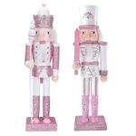 2 P Christmas Wooden Nutcracker Soldiers,30cm Pink Nutcracker King Ornaments,Premium Pine Wood Nutcracker Christmas Decor for Home Fireplace Xmas Figures Puppet Soldiers Gifts Toy Spear & Sword