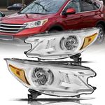 Aosky Headlight Assembly Set Compatible with [Halogen Type] 2012-2014 Honda CRV OEM Headlamp Chrome Housing with Amber Reflector, Left+Right