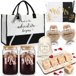 Sunnychicc 16 Pcs Wedding Gifts for Couple Mr and Mrs Honeymoon Gifts Bride Groom Gifts Engagement Gifts Include Glass Date Night Dice Passport Holder Baggage Tag Sand Jar Tote Bag Honeymoon Essential