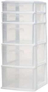 HOMZ 5-Drawer Storage Cart, Clear Plastic Drawers with Casters, 14.25" Wide Medium, White Frame - Organizing Drawer Containers for Home, Bathroom, Bedroom, Office, and Classroom