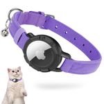 AirTag Cat Collar, Integrated Apple Air Tag Cat Collar,Soft GPS Cat Collars with AirTag Holder and Bell,Lightweight Tracker Cat Collars for Cats, Kittens and Puppies(Purple,XS)