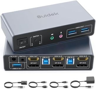 SUIDEK Commutateur KVM HDMI Displayport, 2 ordinateurs 2 moniteurs 4K@60Hz Commutateur KVM double écran pour 2 PC, 3 ports USB 3.0 supportant le mode étendu/miroir avec contrôleur de bureau